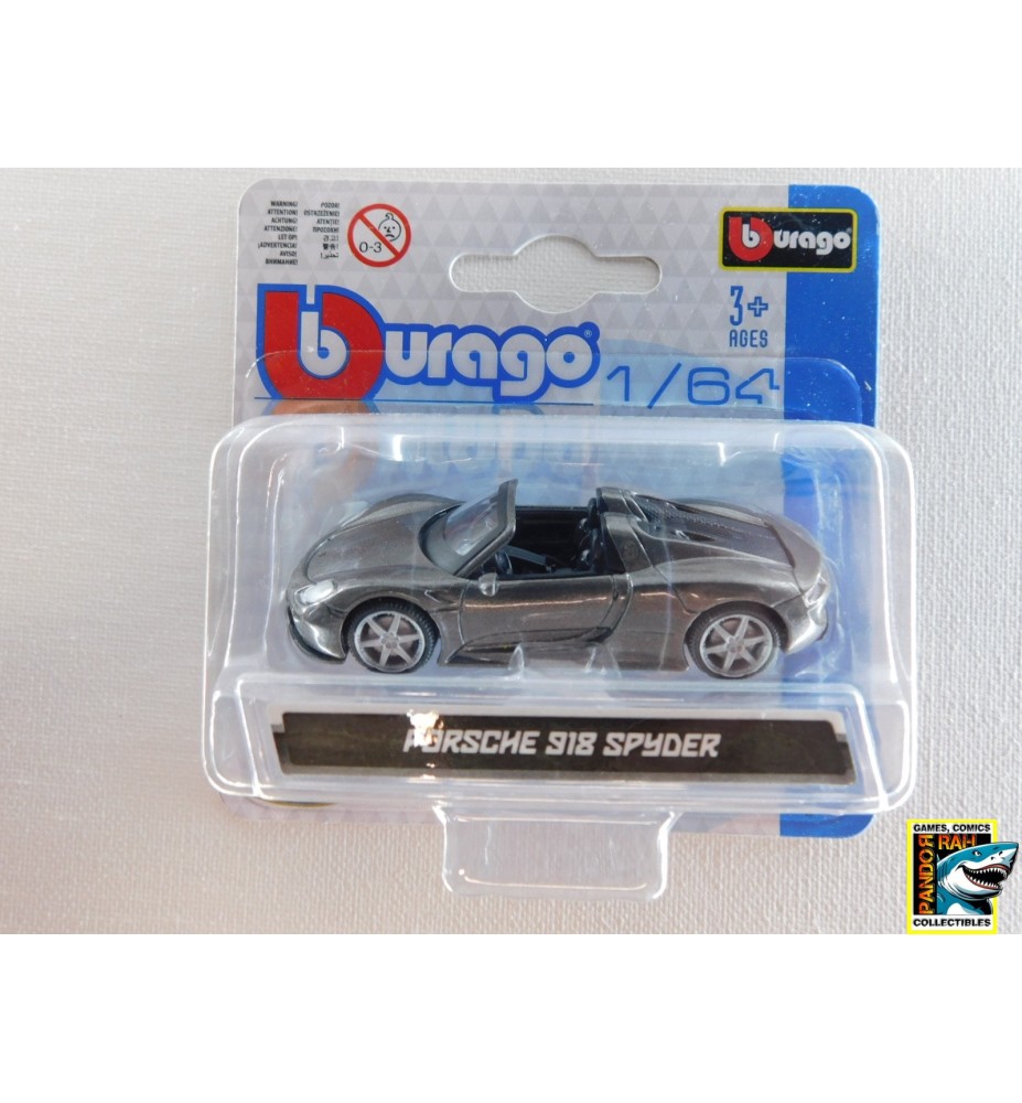 Bburago Porsche 918 Spyder Donkergrijs 1:64