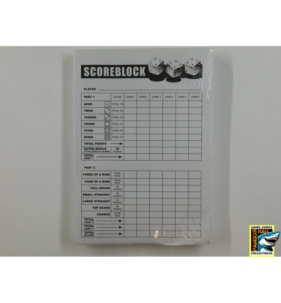 Yahtzee Scoreblock Engelstalig