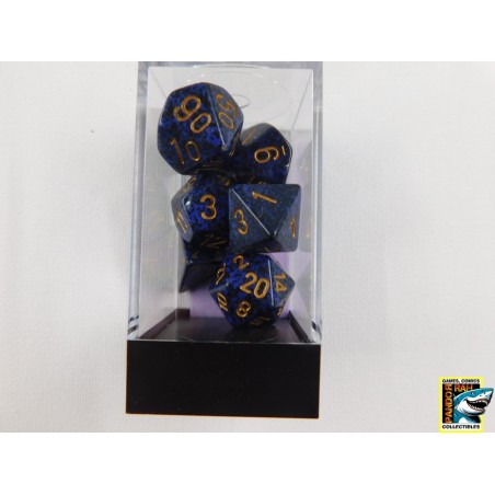 Golden Cobalt Speckled Polydice Dobbelsteen Set (7 stuks)