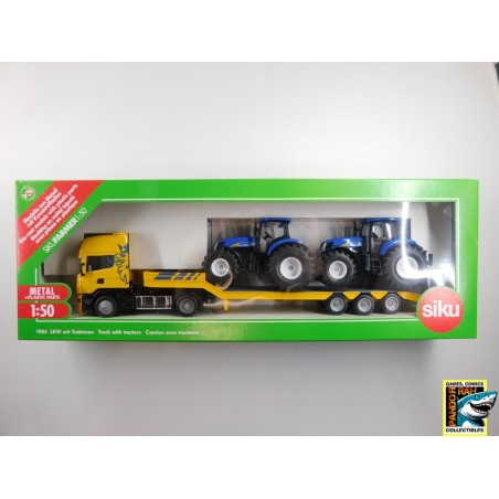 Siku 1984 Scania Dieplader Met Tractoren Geel-Blauw 1:50